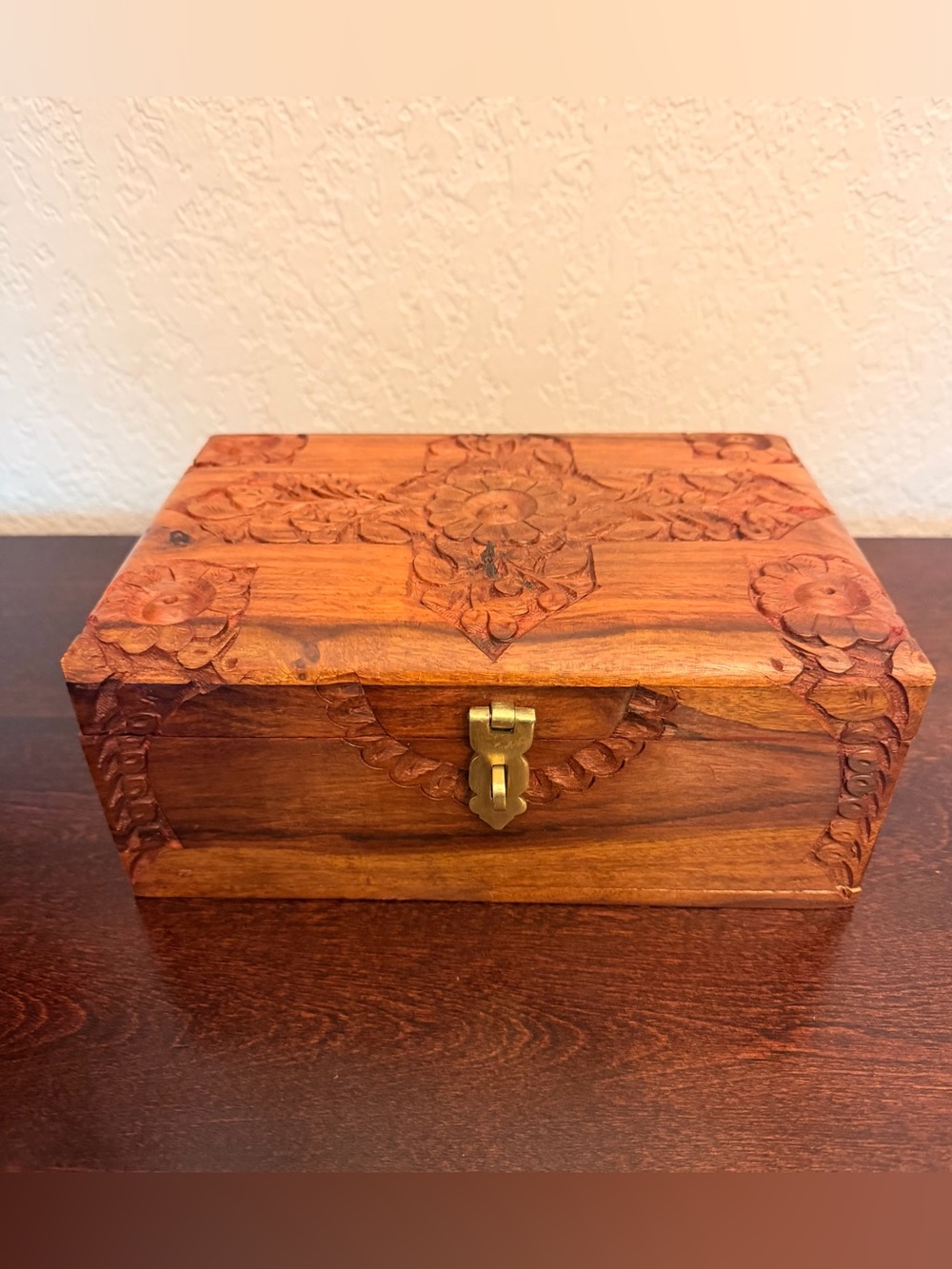 Vintage Handcrafted Rosewood Jewelry Keepsake Box Removable Tray Brass Latch